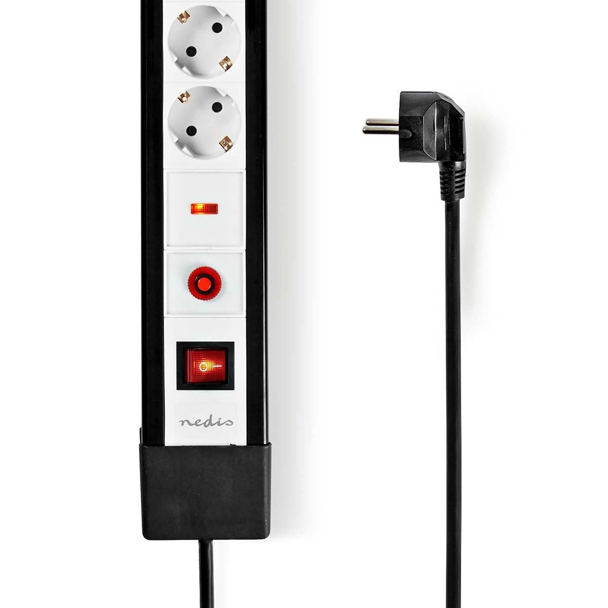 Nedis Extension Socket | Type F (CEE 7/7) | 10-Way | 3.00 m | 3680 W | 16 A | Kind of grounding: Side Contacts | 230 V AC 50/60 Hz | Socket angle: 45 ° | H05VV-F 3G1.5mm² | On/Off switch | Black