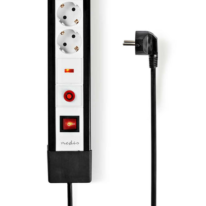 Nedis Extension Socket | Type F (CEE 7/7) | 10-Way | 3.00 m | 3680 W | 16 A | Kind of grounding: Side Contacts | 230 V AC 50/60 Hz | Socket angle: 45 ° | H05VV-F 3G1.5mm² | On/Off switch | Black