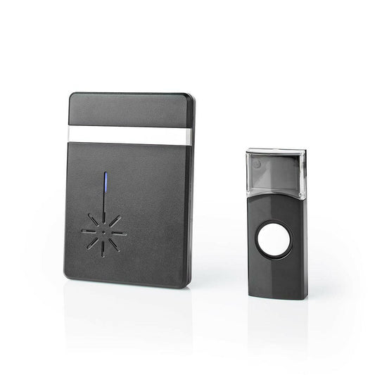 Nedis Wireless Doorbell Set | Battery Powered | 3 V DC | 1x CR2032 | Volume: 80 dB | Signal range: 300 m | IP44 | 36 Melodies | 1 Receiver | Black