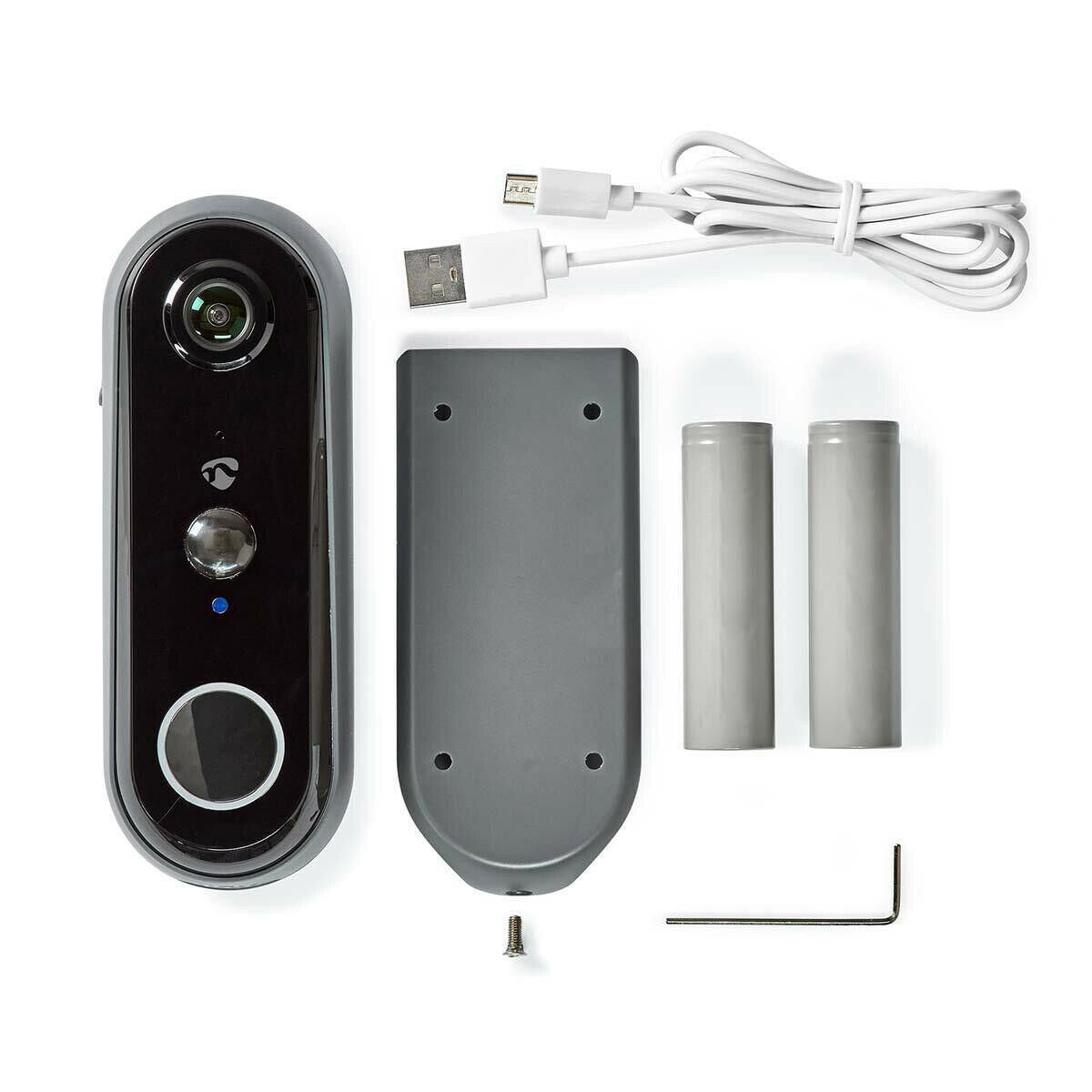 Nedis SmartLife Video Doorbell | Wi-Fi | Battery Powered | Full HD 1080p | Cloud Storage (optional) / microSD (not included) | IP54 | With motion sensor | Night vision | Grey
