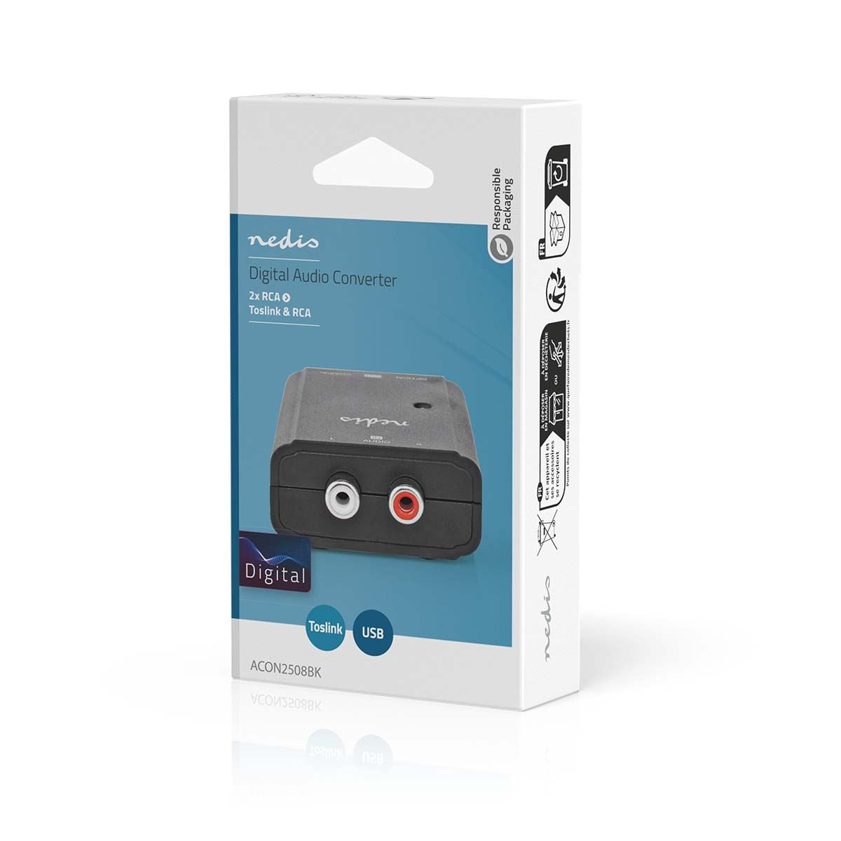Nedis Digital Audio Converter | 1-way | Connection input: 2x RCA Male | Connection output: 1x S/PDIF (RCA) Female / 1x TosLink Female | ARC | Manual | Black
