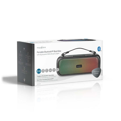 Nedis Bluetooth® Party Boombox | 4.5 hrs | 2.0 | 45 W | Media playback: AUX / USB | IPX5 | Linkable | Carrying handle | Party lights | Black
