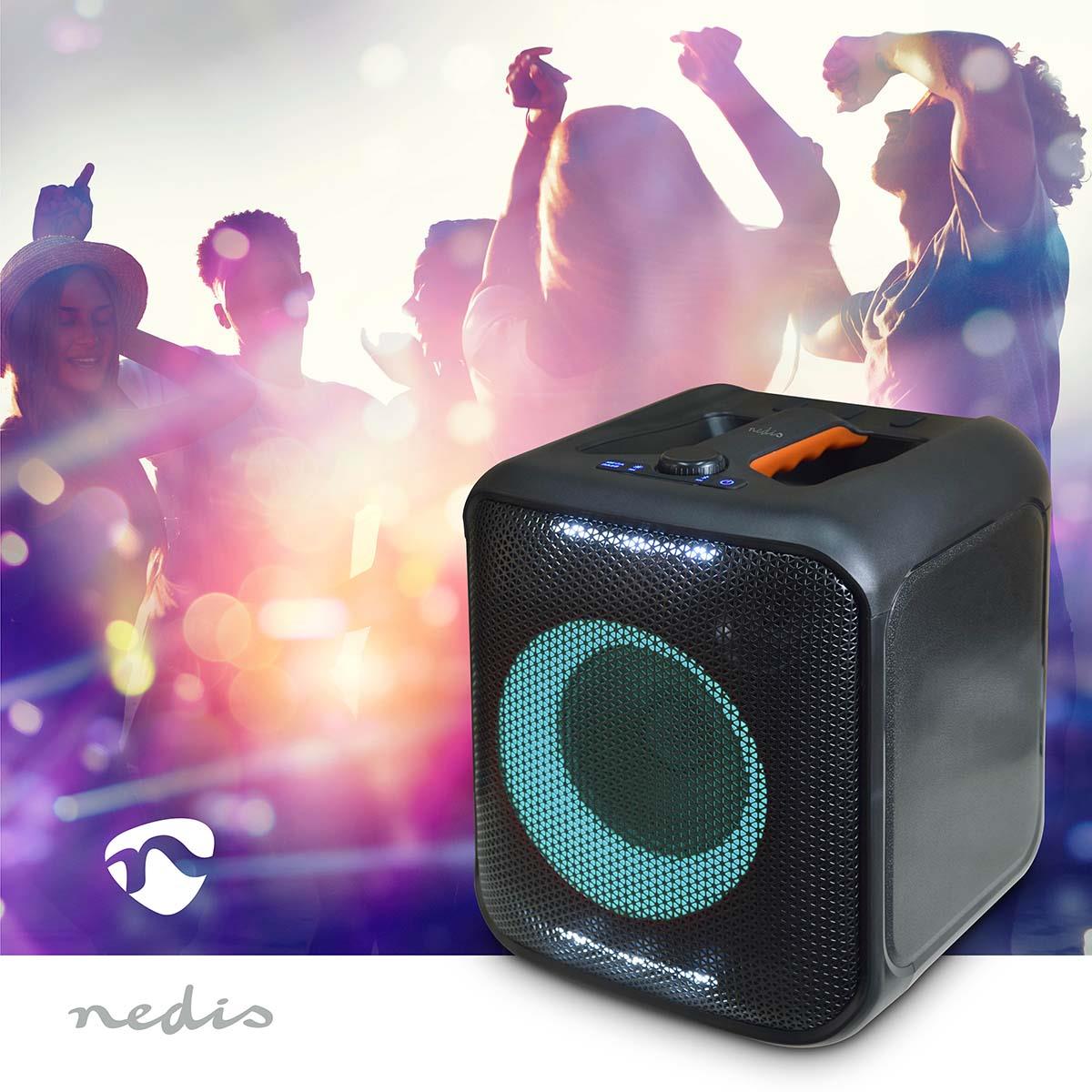 Nedis Bluetooth® Party Speaker | Maximum battery play time: 5 hrs | 150 W | Carrying handle | Party lights | Linkable | Equalizer | Black / Orange