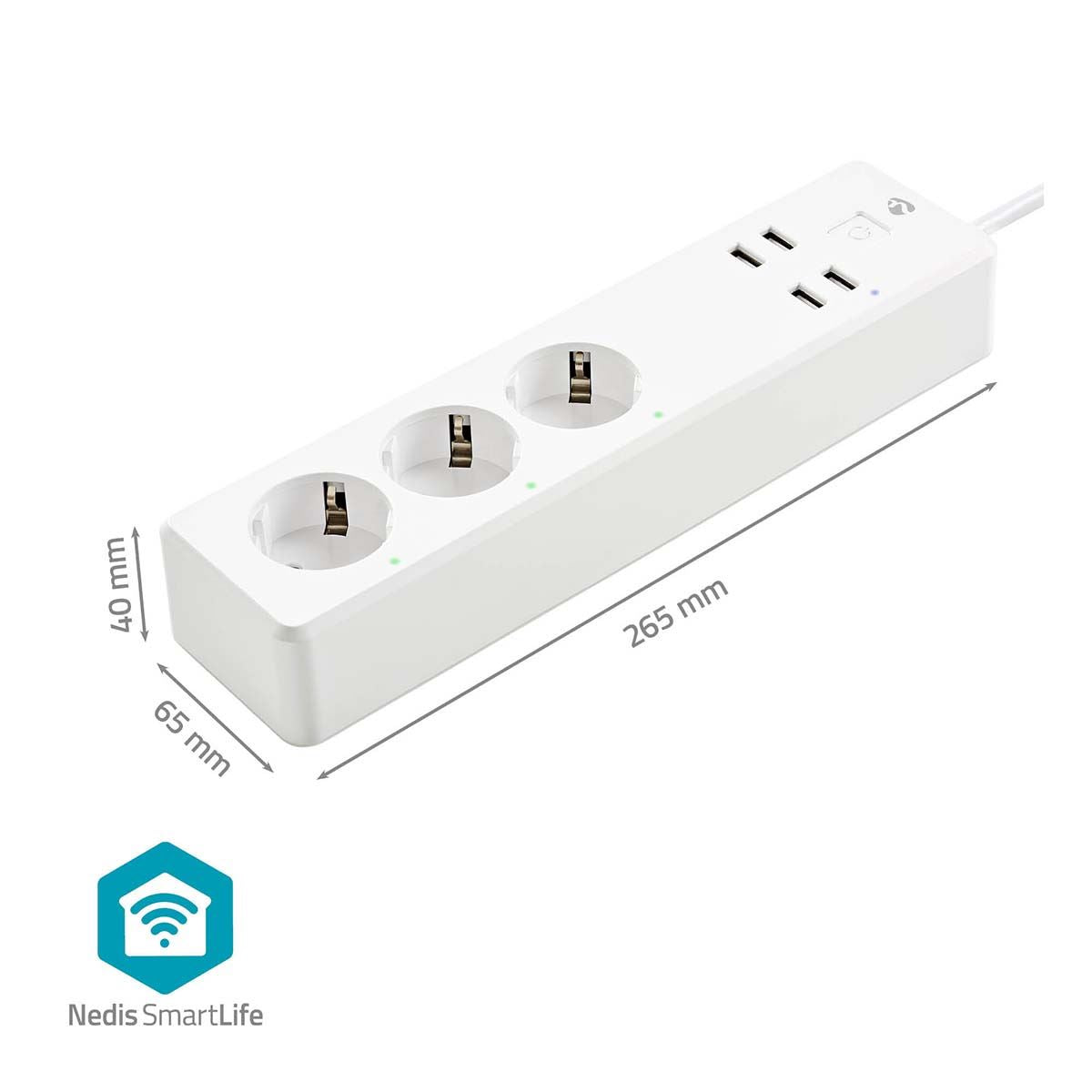 Nedis SmartLife Power Strip | Wi-Fi | 3x Plug with earth contact (CEE 7/3) / 4x USB | 16 A | 3680 W | 1.80 m | -10 - 40 °C | Android™ / IOS | White
