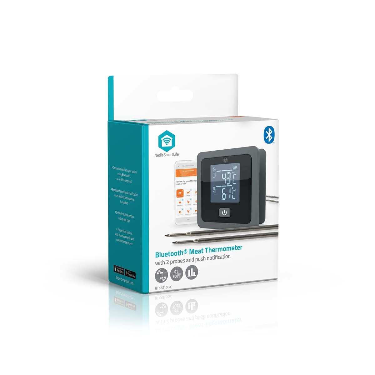 Nedis BTKAT10GY | SmartLife Meat / BBQ Probe Thermometer | Bluetooth | 2 Probes