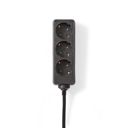 Nedis Extension Socket | Type F (CEE 7/7) | 3-Way | 5.00 m | 3680 W | 16 A | Kind of grounding: Side Contacts | 230 V AC 50/60 Hz | Socket angle: 45 ° | H05VV-F 3G1.5mm² | Black