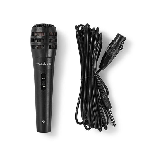 Nedis Wired Microphone | Cardioid | Detachable Cable | 5.00 m | 80 Hz - 12 kHz | 600 Ohm | -75 dB | On/Off switch | Travel case included | ABS / Aluminium | Black
