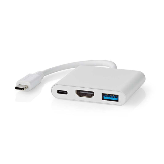 Nedis USB Multi-Port Adapter | USB 3.2 Gen 1 | USB-C™ Male | HDMI™ Output / USB-A Female / USB-C™ Female | 5 Gbps | 0.10 m | Round | Nickel Plated | PVC | White | Box | 12.349.563