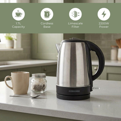 MELISSA Electric Kettle | 1.7 l | 2200 W | Stainless steel | 360° Rotating Base | Concealed Heating Element | Strix® controller | Boil-dry Protection
