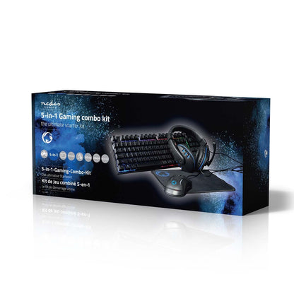 Nedis Gaming Combo Kit | 5-in-1 | Keyboard, Headset, Mouse and Mouse Pad | Black | QWERTY | US Layout