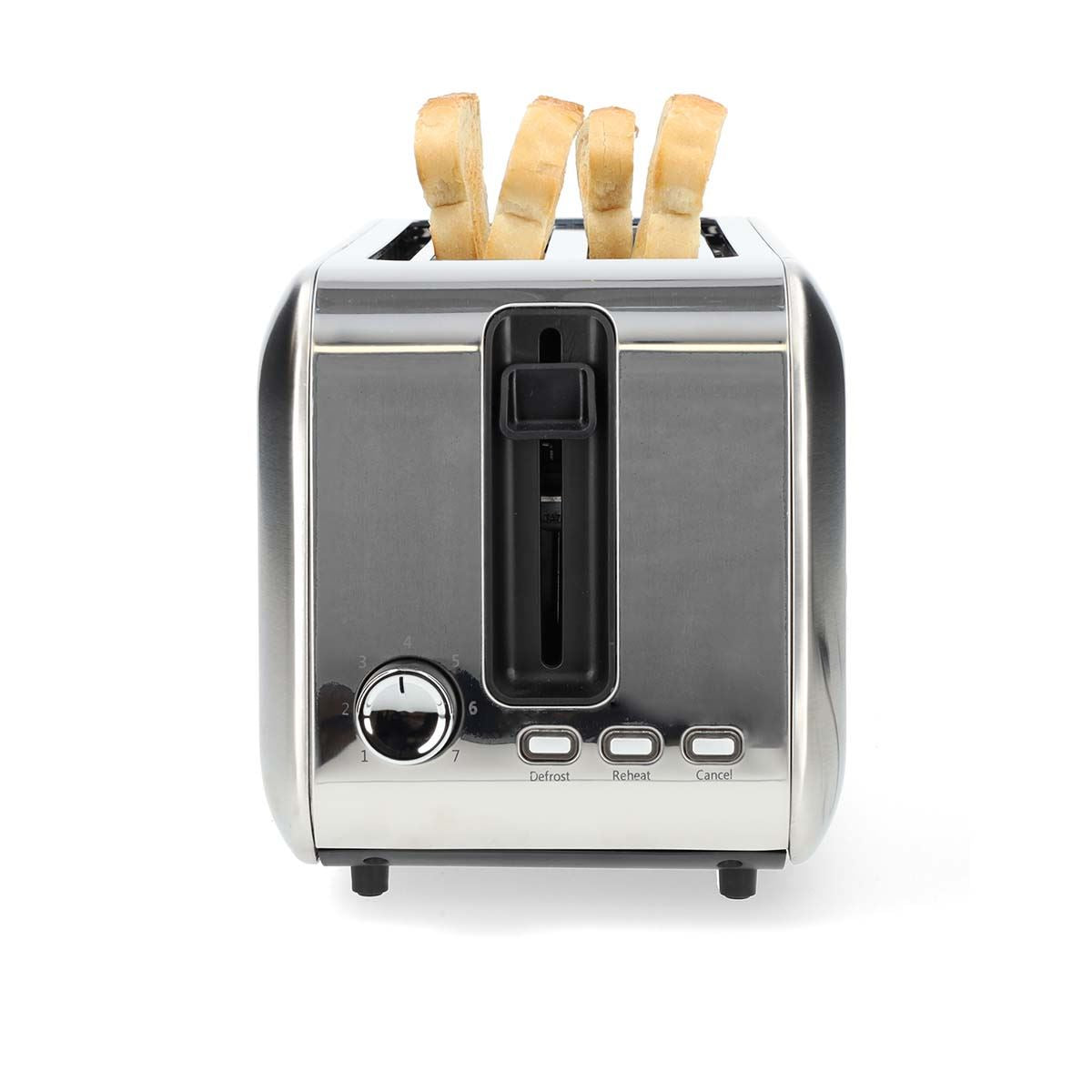 Nedis Toaster | 4 Bread Slices | 2 Long Slots | Browning levels: 7 | Defrost feature | Aluminium / Silver