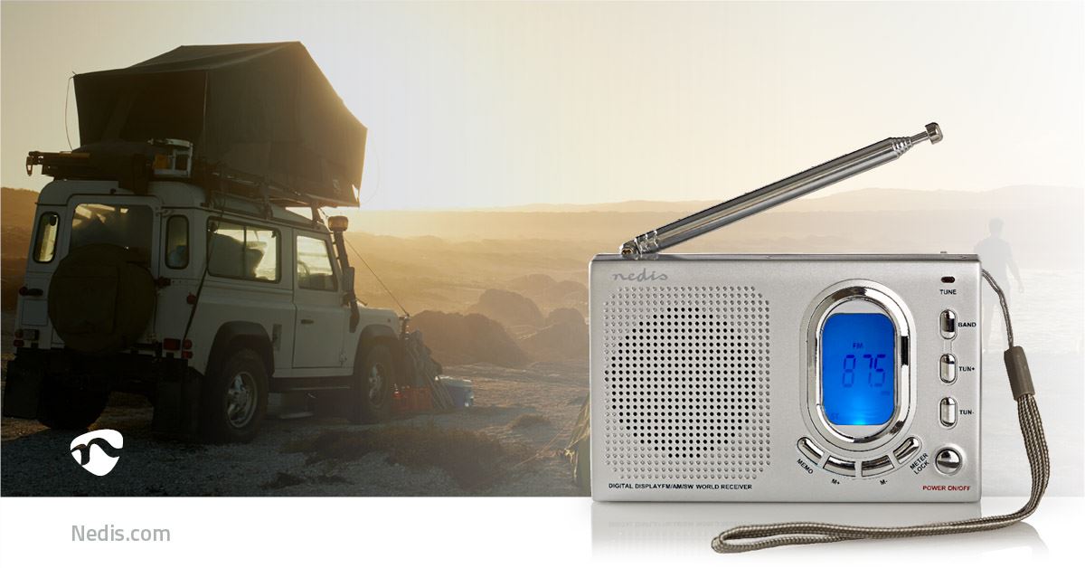 Nedis World Receiver Radio | Portable Design | AM / FM / SW | Battery Powered / Mains Powered | Digital | 1.5 W | Headphone output | Alarm clock | Sleep timer | Grey