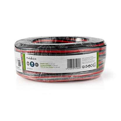 Nedis Speaker Cable | 2 x 2.50 mm² | CCA | 25.0 m | Round | PVC | Black / Red | Wrap