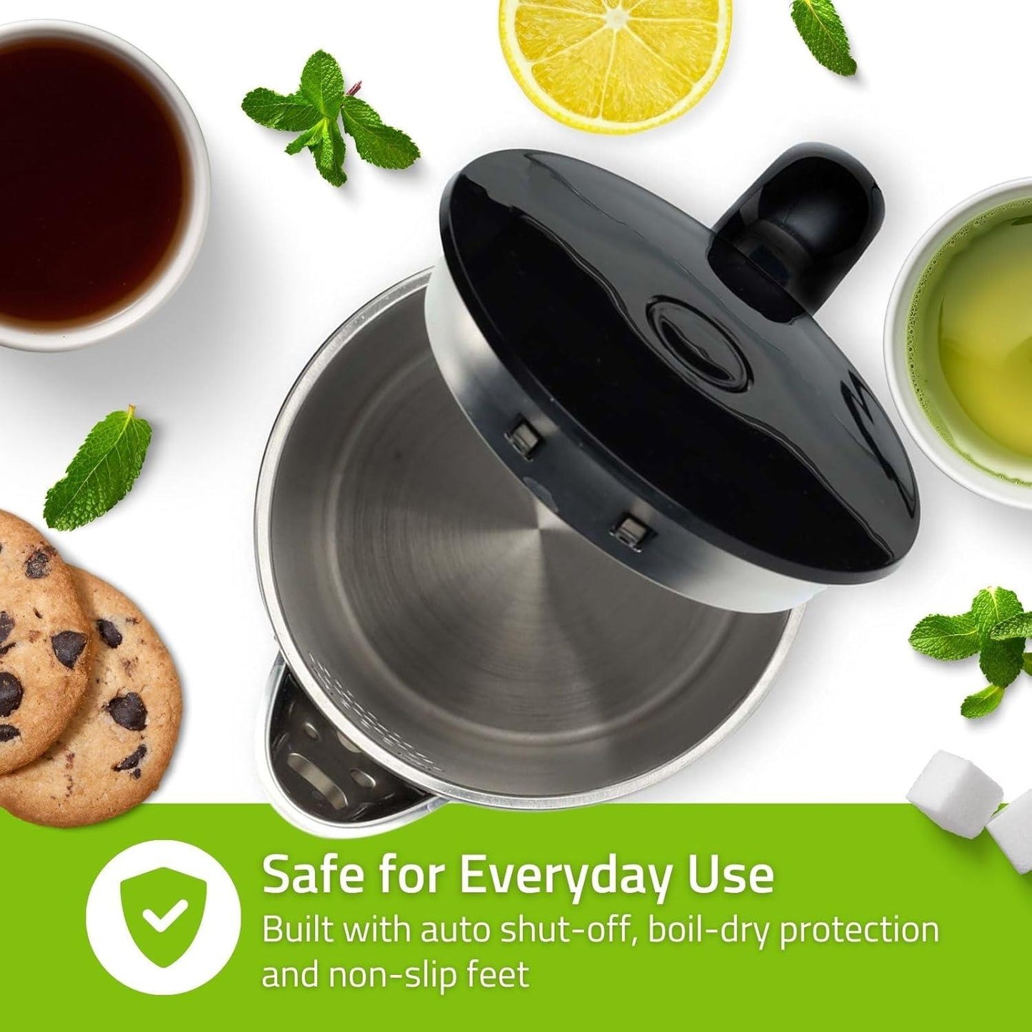 Nedis Electric Kettle | 1.7 l | Plastic | Black | 50,60,70,80,90,100 °C | Temperature indicator | Rotatable 360 degrees | Concealed heating element | Strix® controller | Boil-dry protection