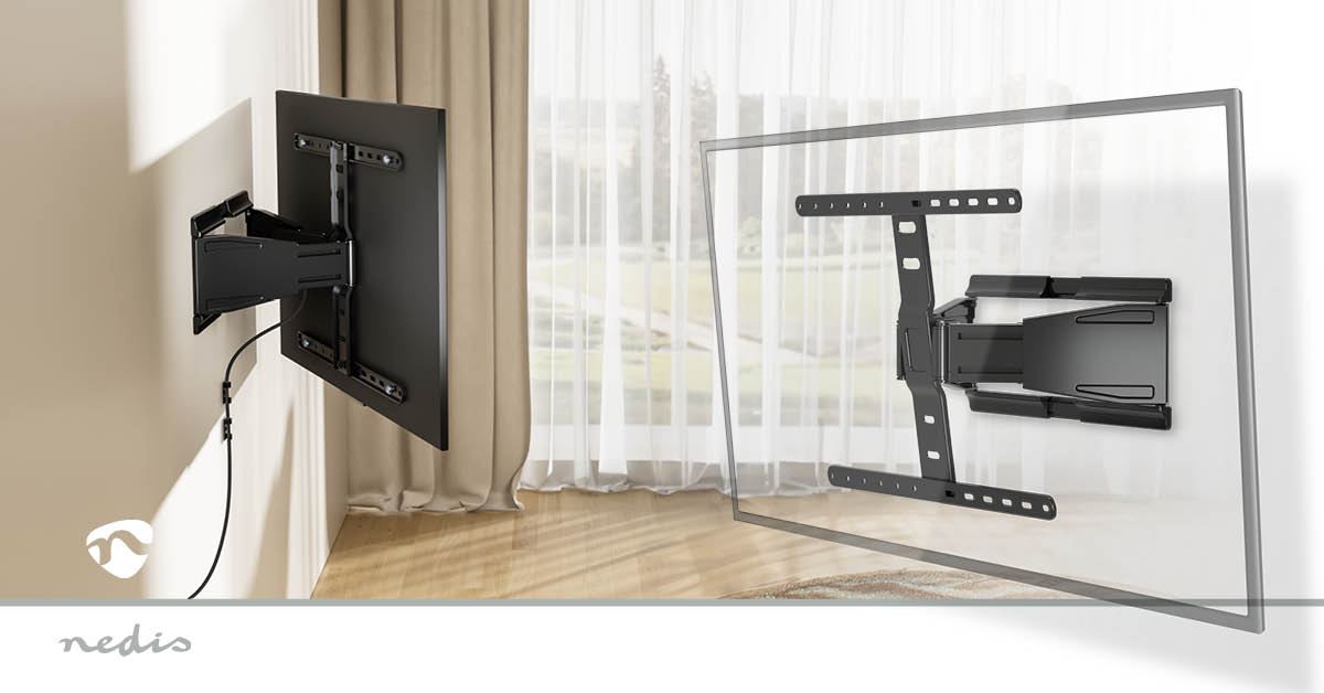 Nedis Full Motion TV Wall Mount | 43 - 90 " | Maximum supported screen weight: 50 kg | Tiltable | Rotatable | Minimum wall distance: 19.6 mm | 2 Pivot point(s) | ABS / Metal | Black