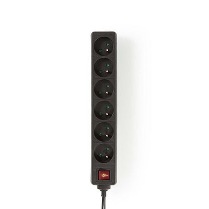 Nedis Extension Socket | Type E (CEE 7/6) | 6-Way | 1.50 m | 3680 W | 16 A | Kind of grounding: Pin Earth | 230 V AC 50/60 Hz | Socket angle: 45 ° | H05VV-F 3G1.5mm² | On/Off switch | Black
