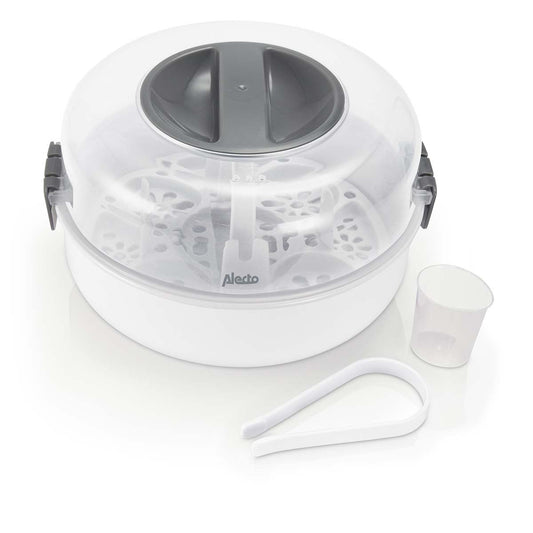 Alecto Microwave Steam Steriliser for Baby Bottles, Soothers, Breast Pumps and Feeding Accessories | White / Transparent