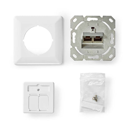 Nedis Network Wall Box | In-Wall | 2 port(s) | CAT6 | Straight | Female | Gold Plated | PVC | White | Envelope