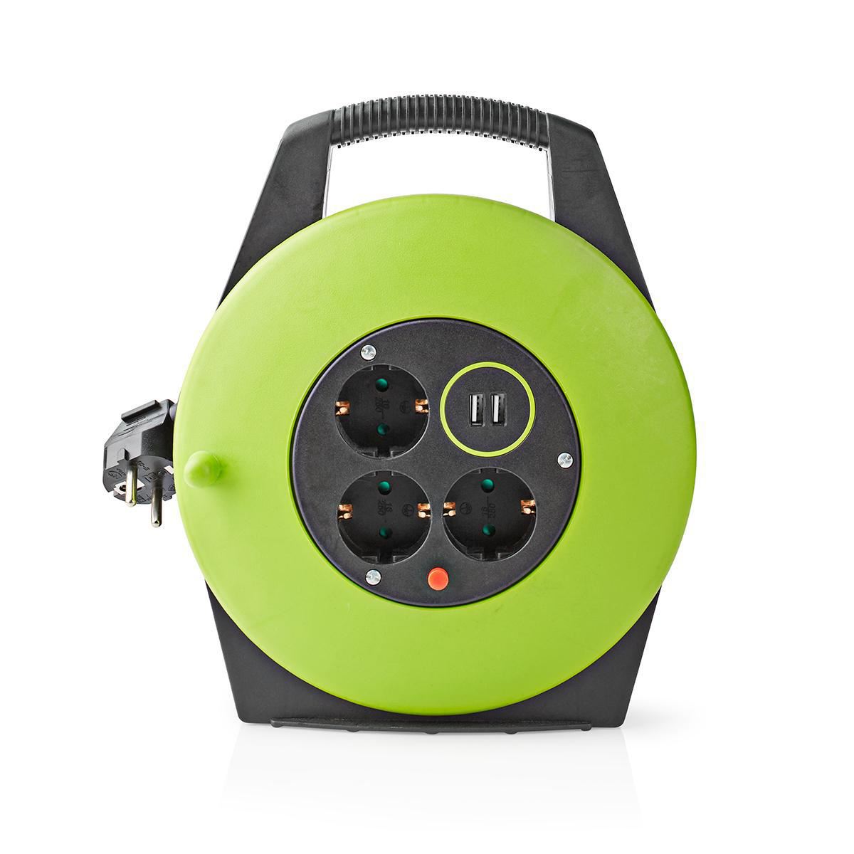 Nedis Cable Reel | Plug with earth contact | 10.0 m | 3000 W | 16 A | Kind of grounding: Side Contacts | 230 V AC 50/60 Hz | Socket angle: 90 ° | H05VV-F 3G1.5mm² | Fuse: Yes | Black / Green