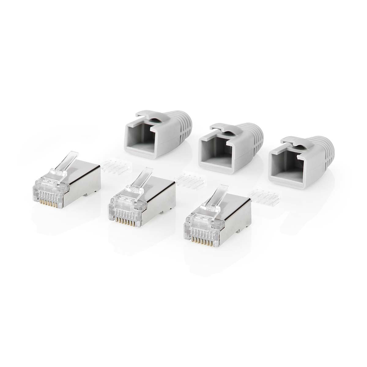 Nedis RJ45 Connector | RJ45 Pass Through | Solid/Stranded FTP CAT6a | Straight | Gold Plated | 10 pcs | PVC | Black / Grey / White | Box