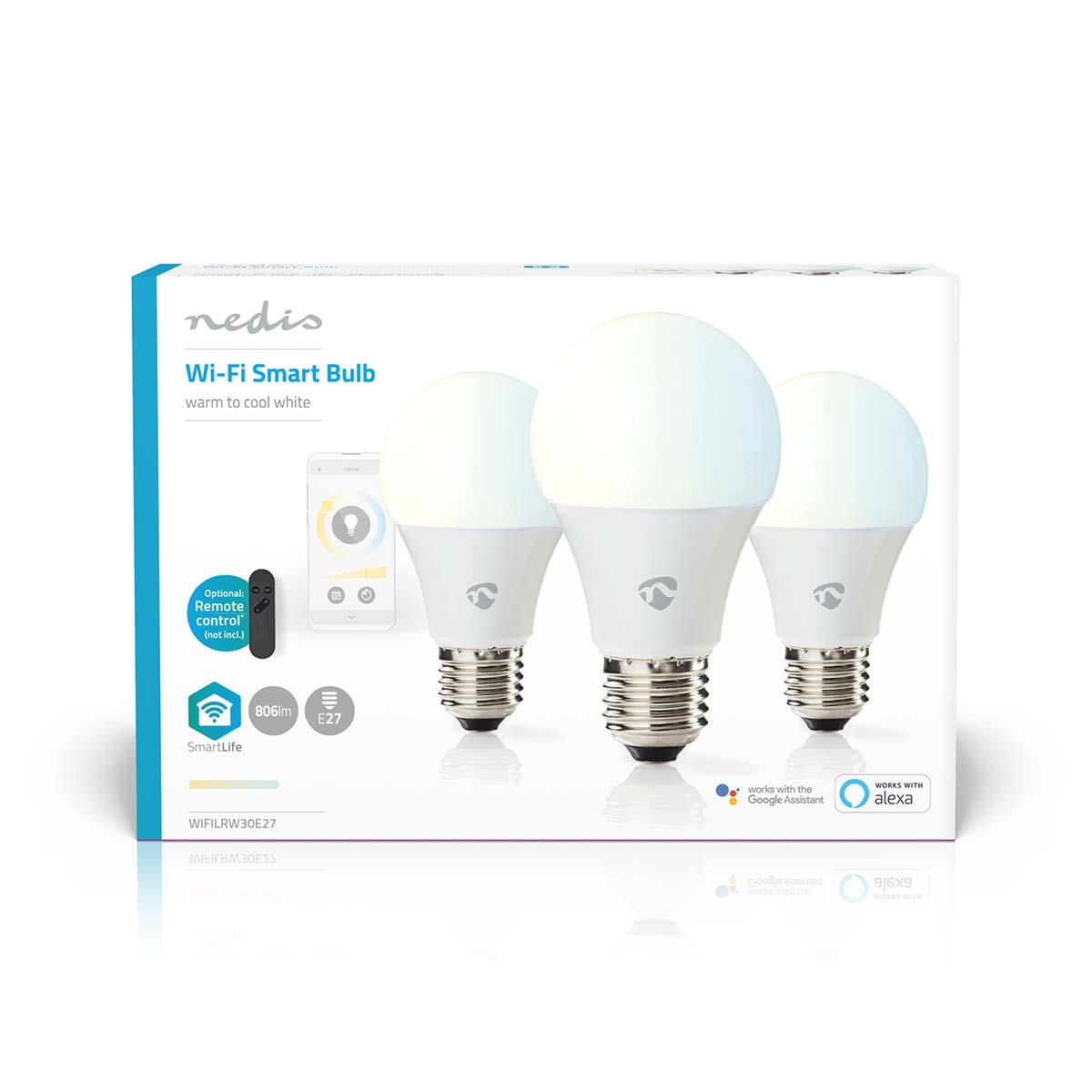 Nedis SmartLife LED Bulb | Wi-Fi | E27 | 806 lm | 9 W | Warm to Cool White | 2700 - 6500 K | Android™ / IOS | Bulb | 3 pcs