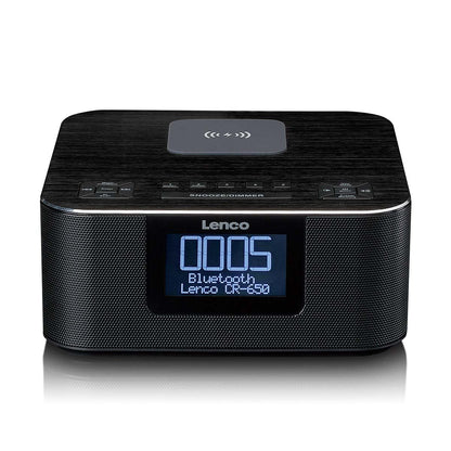 Lenco CR-650BK | DAB+ FM Clock Radio | USB | Qi Wireless Smartphone Charging | Black