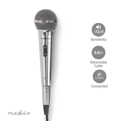 Nedis Wired Microphone | Cardioid | Detachable Cable | 5.00 m | 80 Hz - 13 kHz | 600 Ohm | -72 dB | On/Off switch | Metal | Silver