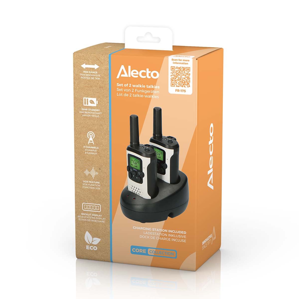 Alecto Walkie-Talkie Set | 2 Handsets | Up to 7 km | Frequency channels: 8 | VOX | up to 3 Hours | Black / White