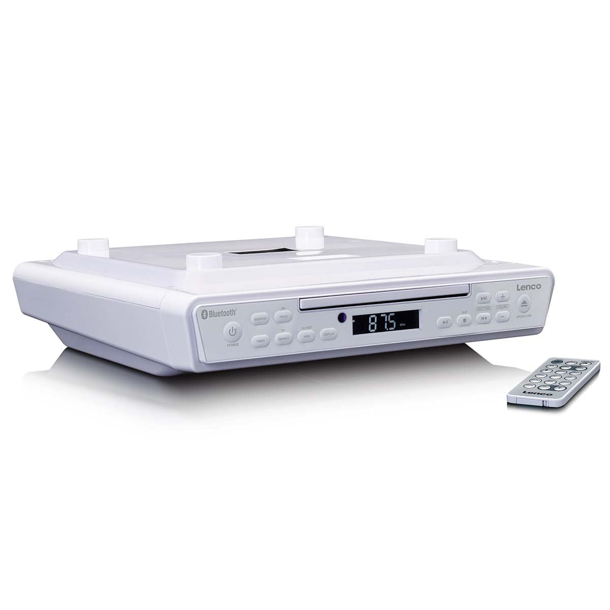 Lenco KCR-150WH | Under Cabinet Kitchen Clock FM Radio | CD Player | Bluetooth® Speaker | Remote Control | White