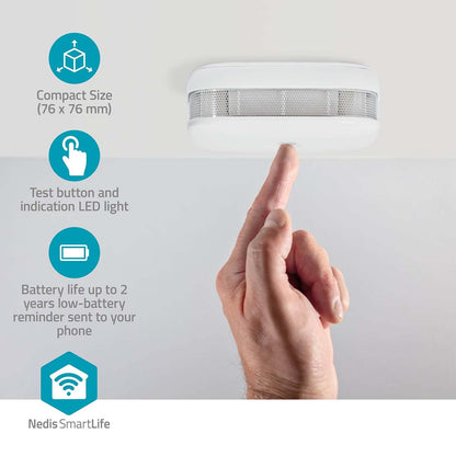Nedis SmartLife Smoke Detector | Wi-Fi | Battery Powered | Sensor life cycle: 10 year | EN 14604 | Max. battery life: 24 Months | 85 dB | White | 1 pcs