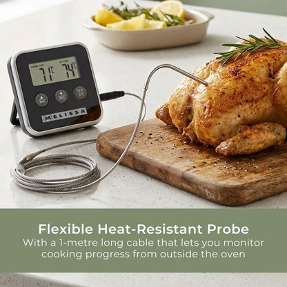 MELISSA Meat Thermometer | Alarm / Timer | LCD Display | 0 - 250 °C | Black / Silver