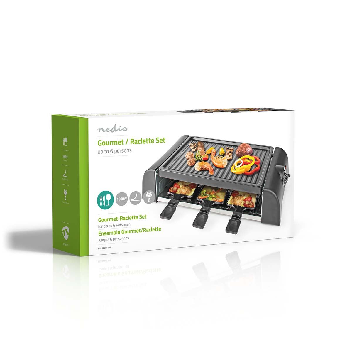 Nedis Gourmet / Raclette | Grill | 6 Persons | Spatula | Temperature setting | Non stick coating | Rectangle