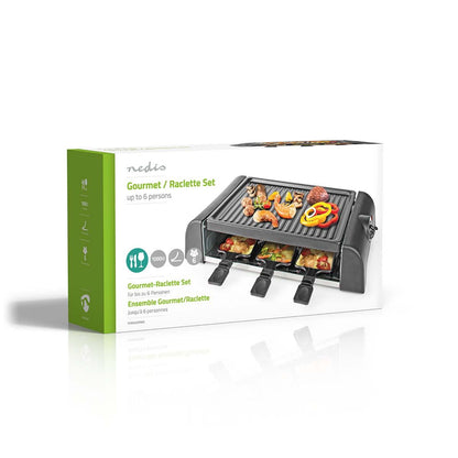Nedis Gourmet / Raclette | Grill | 6 Persons | Spatula | Temperature setting | Non stick coating | Rectangle
