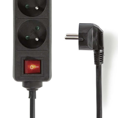 Nedis Extension Socket | Type E (CEE 7/6) | 6-Way | 1.50 m | 3680 W | 16 A | Kind of grounding: Pin Earth | 230 V AC 50/60 Hz | Socket angle: 45 ° | H05VV-F 3G1.5mm² | On/Off switch | Black