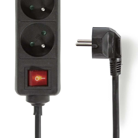 Nedis Extension Socket | Type E (CEE 7/6) | 6-Way | 1.50 m | 3680 W | 16 A | Kind of grounding: Pin Earth | 230 V AC 50/60 Hz | Socket angle: 45 ° | H05VV-F 3G1.5mm² | On/Off switch | Black