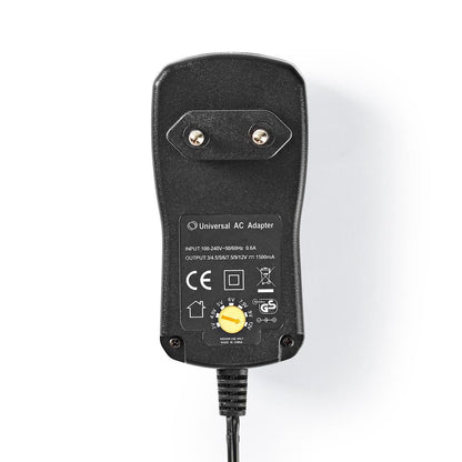 Nedis Universal EU AC Power Adapter | 18 W | 3 - 12 V DC | 1.10 m | 1.5 A | 8 plug(s) | Black