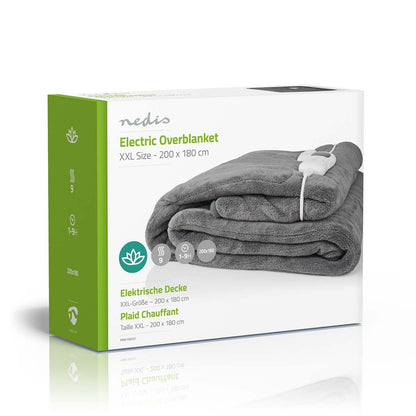 Nedis Electric Blanket | Overblanket | 1 Person | 200 x 180 cm | 9 Heat Settings | Washable | Overheating protection | Digital control | Fleece