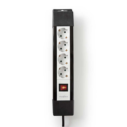 Nedis Extension Socket | Type F (CEE 7/7) | 4-Way | 3.00 m | 3680 W | 16 A | Kind of grounding: Side Contacts | 230 V AC 50/60 Hz | Socket angle: 45 ° | H05VV-F 3G1.5mm² | On/Off switch | Black / White
