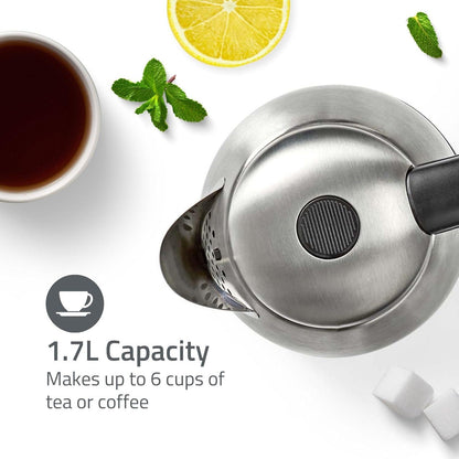 Nedis Electric Kettle | 1.7 l | Stainless Steel | Black / Silver | Rotatable 360 degrees | Concealed heating element | Strix® controller | Boil-dry protection