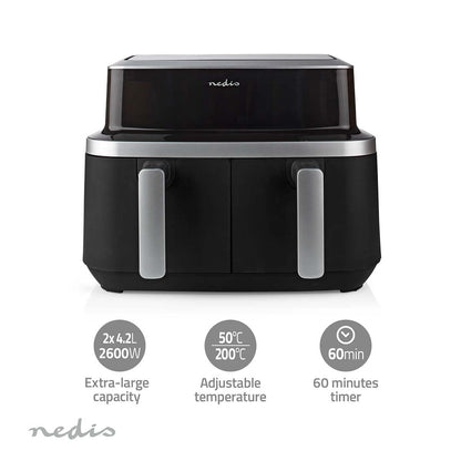 Nedis Hot Air Fryer | 2x4.2 l | Timer: 60 min | Number of preset programs: 10 | Digital