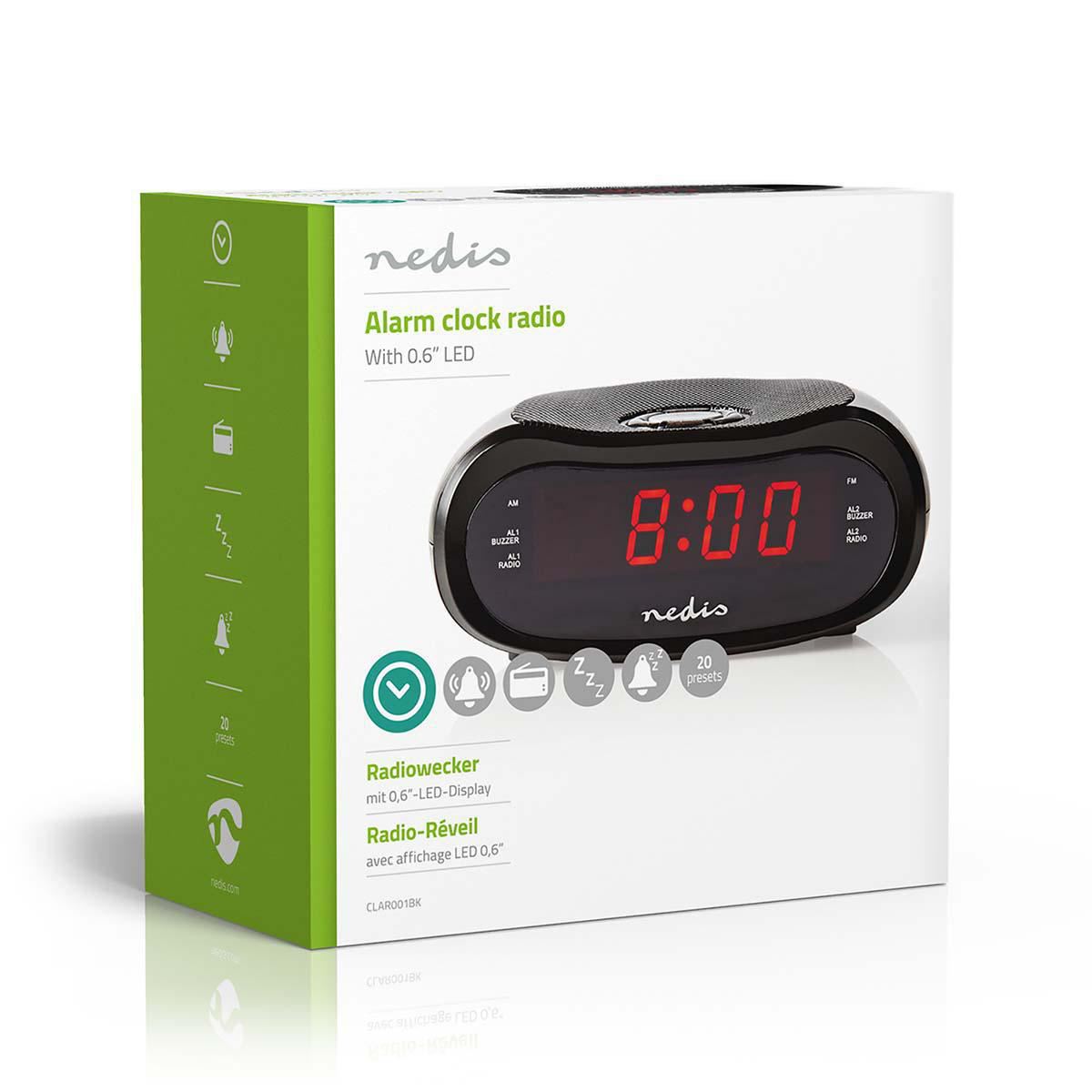 Nedis Digital Alarm Clock Radio | LED Display | Time projection | AM / FM | Snooze function | Sleep timer | Number of alarms: 2 | Black