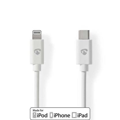 Nedis Lightning Cable | USB 2.0 | Apple Lightning 8-Pin | USB-C™ Male | 480 Mbps | Nickel Plated | 1.00 m | Round | PVC | White | Label
