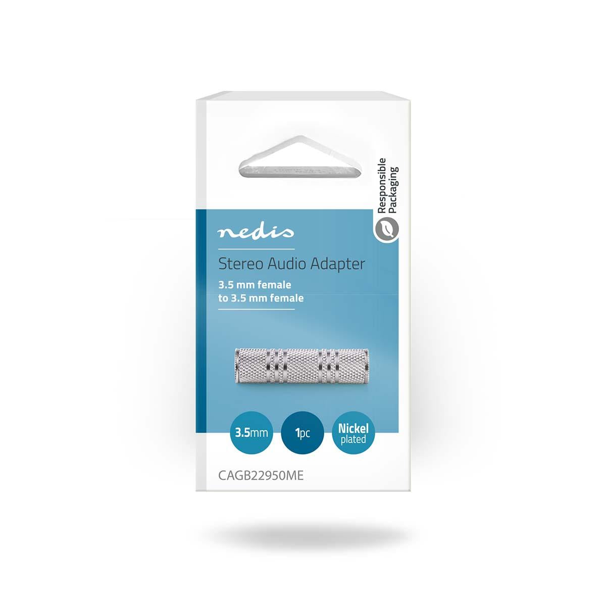 Nedis CAGB22950ME | Stereo Audio Adapter | 3.5 mm Female | 3.5 mm Female | Nickel Plated | Straight | Metal | Silver | 1 pcs | Box