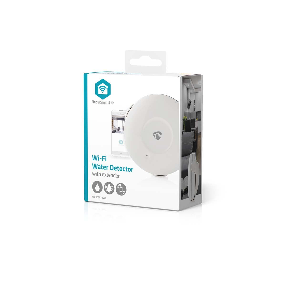 Nedis SmartLife Water Detector | Wi-Fi | Battery Powered | Extension included | Max. battery life: 24 Months | 50 dB | White