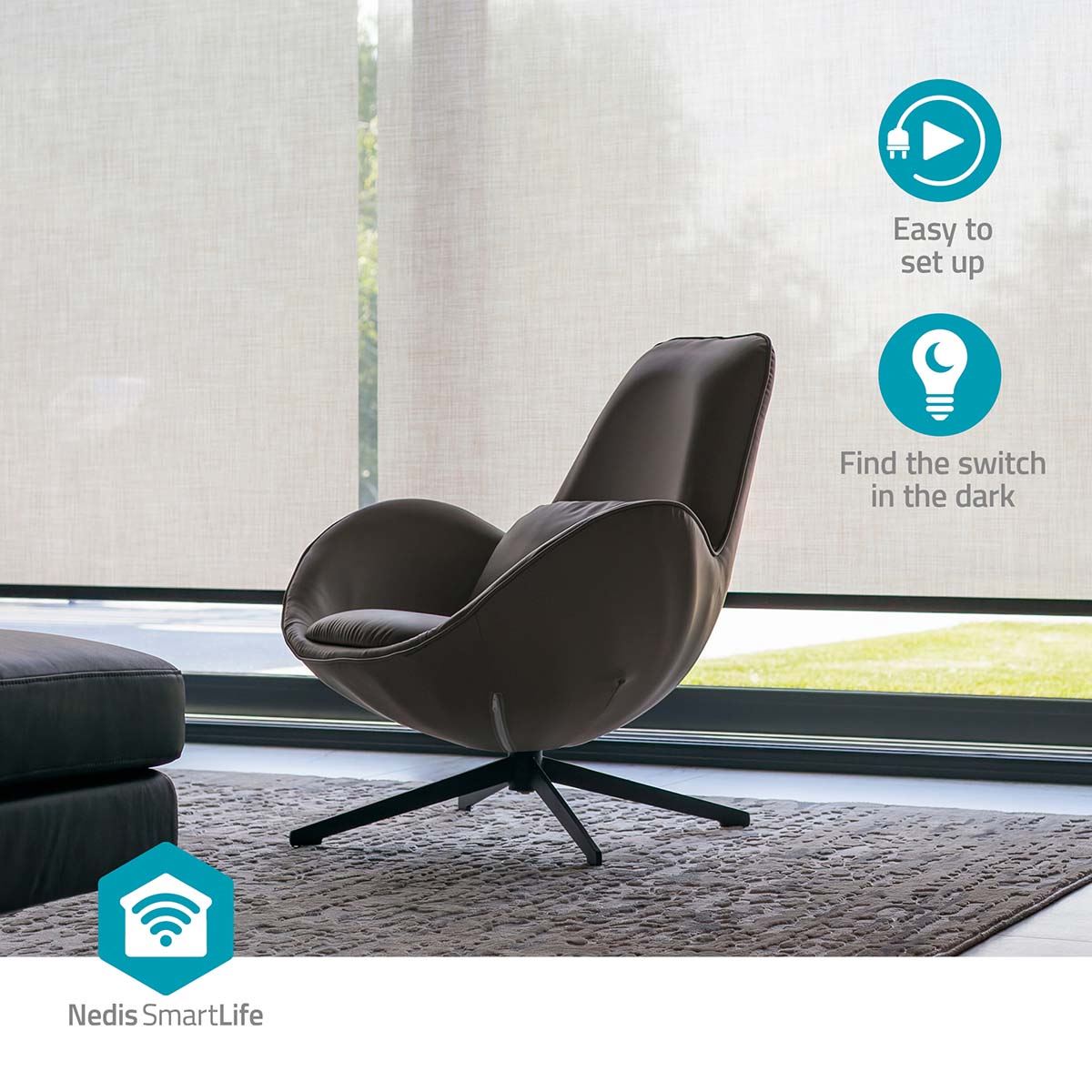 Nedis SmartLife Wall Switch | Wi-Fi | Curtain / Shutter / Sunshade | Wall Mount | 300 W | Android™ / IOS | Glass | White