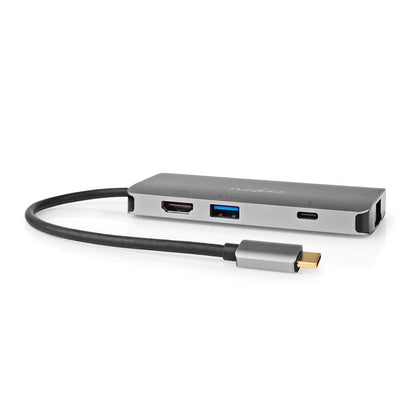 Nedis USB Multi-Port Adapter | USB 3.2 Gen 1 | USB-C™ Male | HDMI™ Output / Micro SD / RJ45 Female / SD / USB-C™ Female / 3x USB-A Female | 5 Gbps | 0.20 m | Round | Gold Plated | PVC | Anthracite | Box
