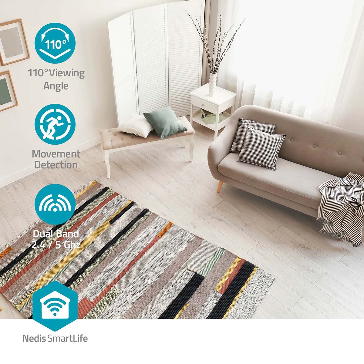 Nedis SmartLife Indoor Camera | Wi-Fi | 3MP Full HD 1296p | Cloud Storage (optional) / microSD (not included) / Onvif | With motion sensor | Night vision | White