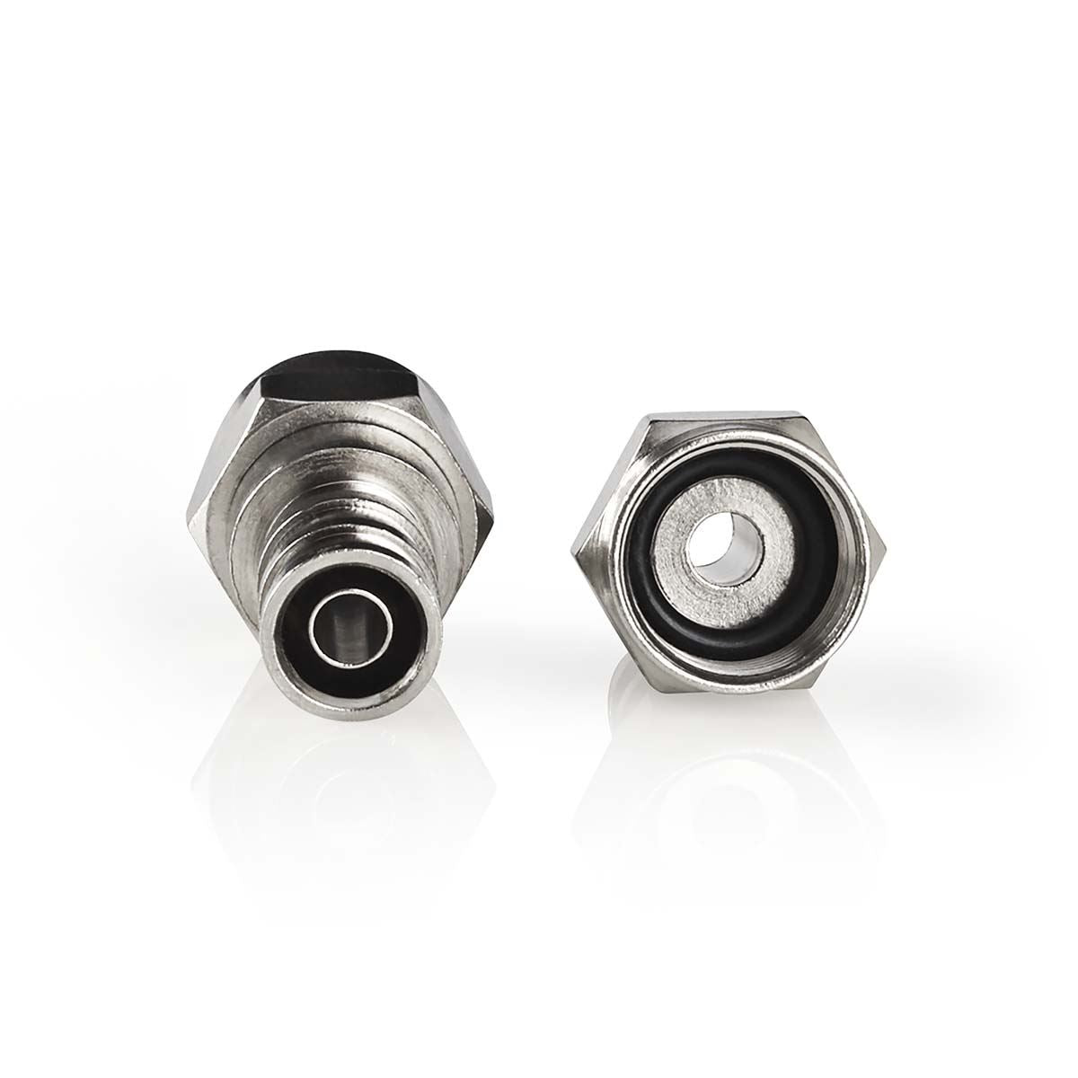 Nedis CSBW41916ME | F-Connector | Straight | Male | Nickel Plated | 75 Ohm | Crimp | Cable input diameter: 7.0 mm | Copper | Silver | 2 pcs | Window Box