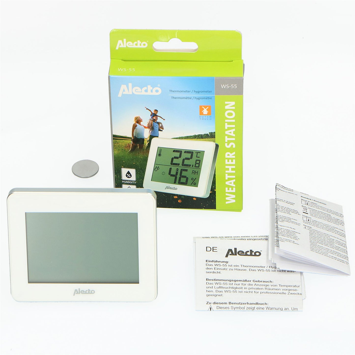 Alecto WS-55 | Indoor Large LCD Thermometer / Hygrometer | White / Silver