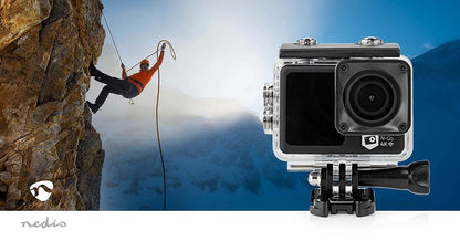 Nedis Action Cam | Dual Screen | 4K@30fps | 16 MPixel | Waterproof up to: 30.0 m | 90 min | Wi-Fi | App available for: Android™ / IOS | Mounts included | Black